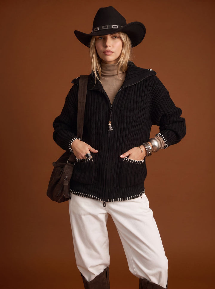 Chunky Ribbed Zip Up Cardigan