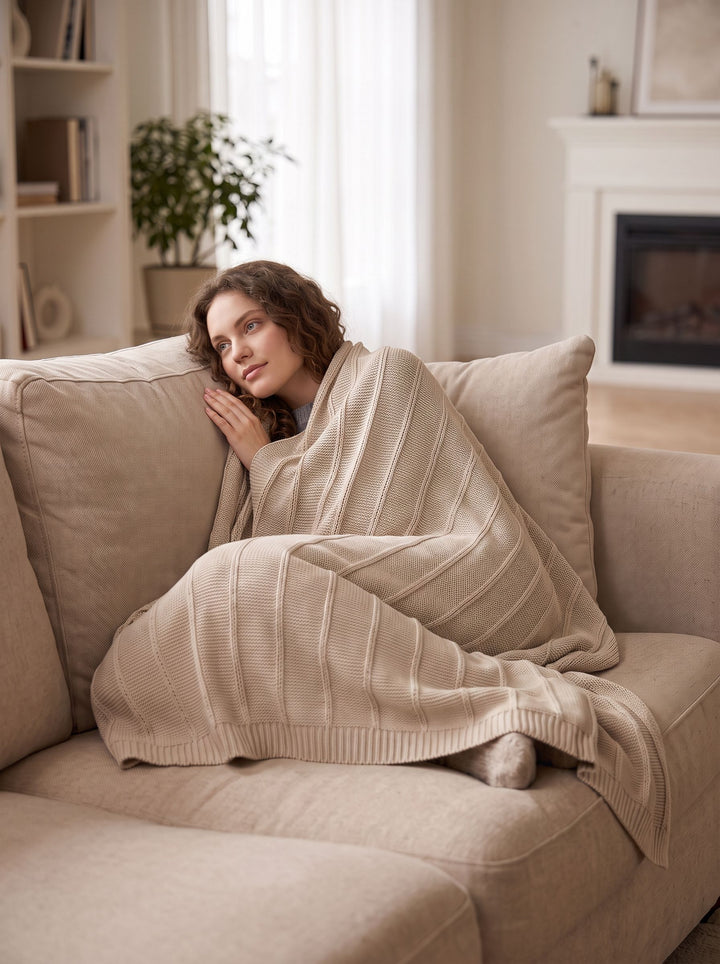 Soft Chunky Knit Textured Throw Blanket