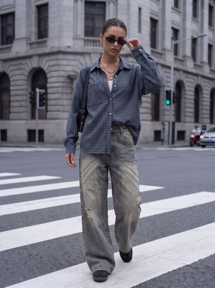 Oversized Plaid Button Down Shirt