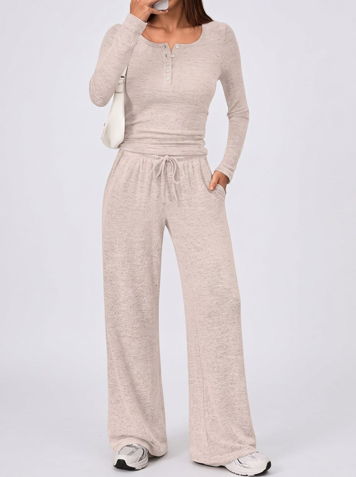 Cozy Button Henley Wide Leg Set