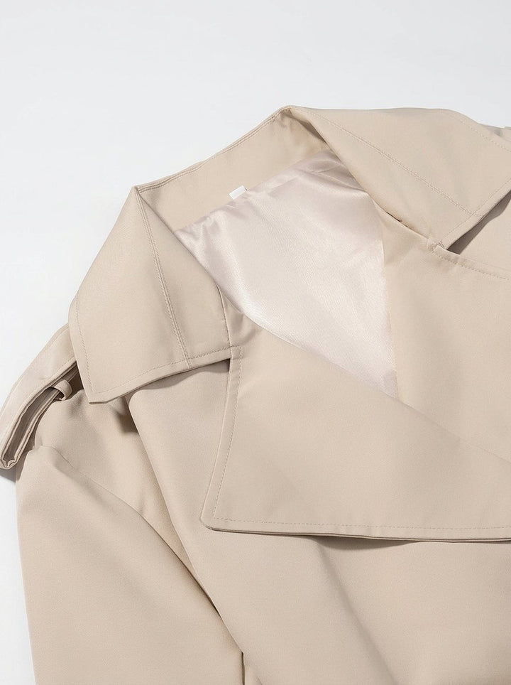 Cropped Belted Faux Leather Trench Coat