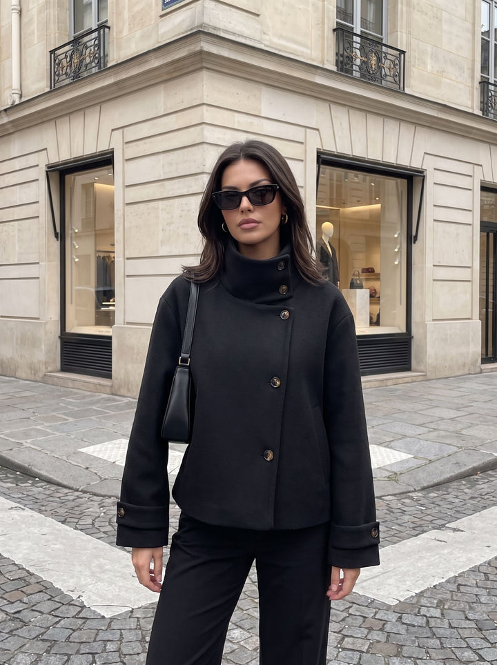 Minimalist Mock Neck Cropped Wool Coat