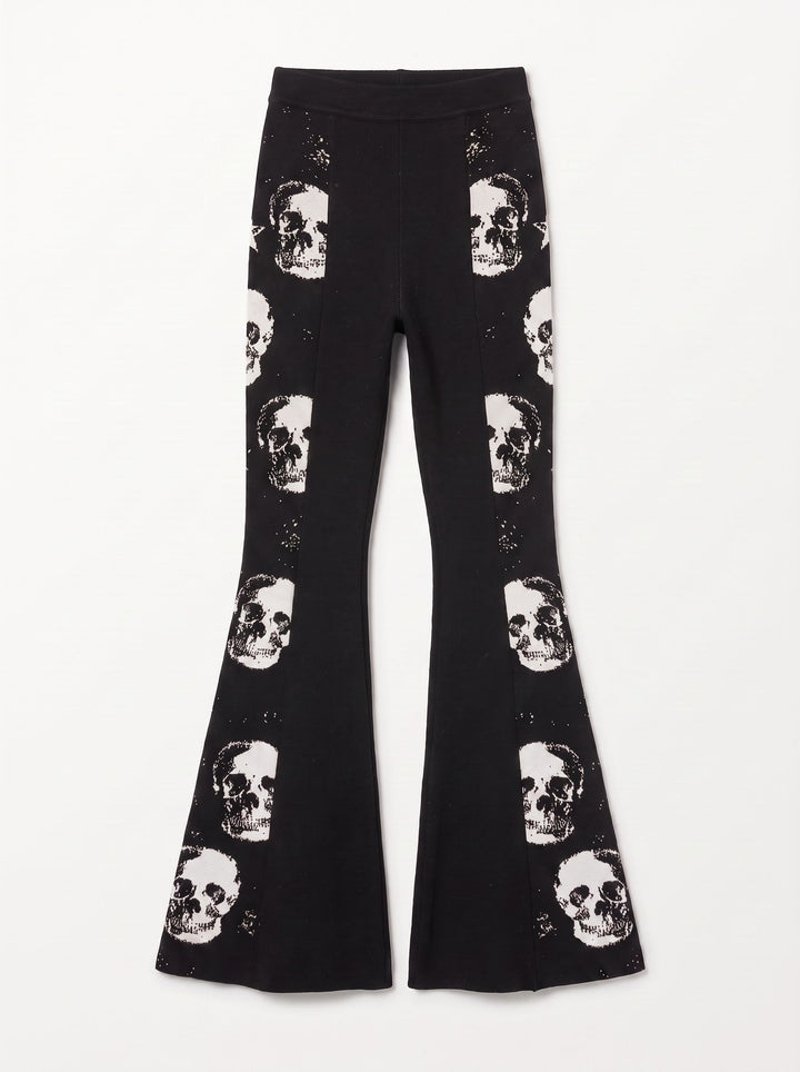 Graphic Skull Print Flare Pants