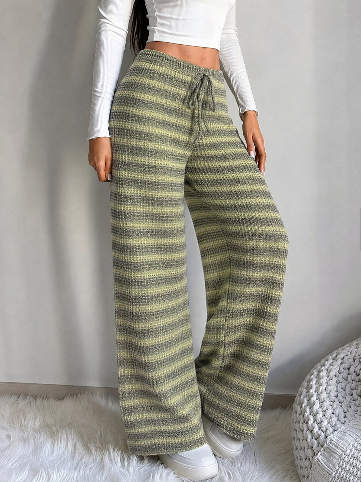 Comfy Striped Drawstring Wide Leg Pants