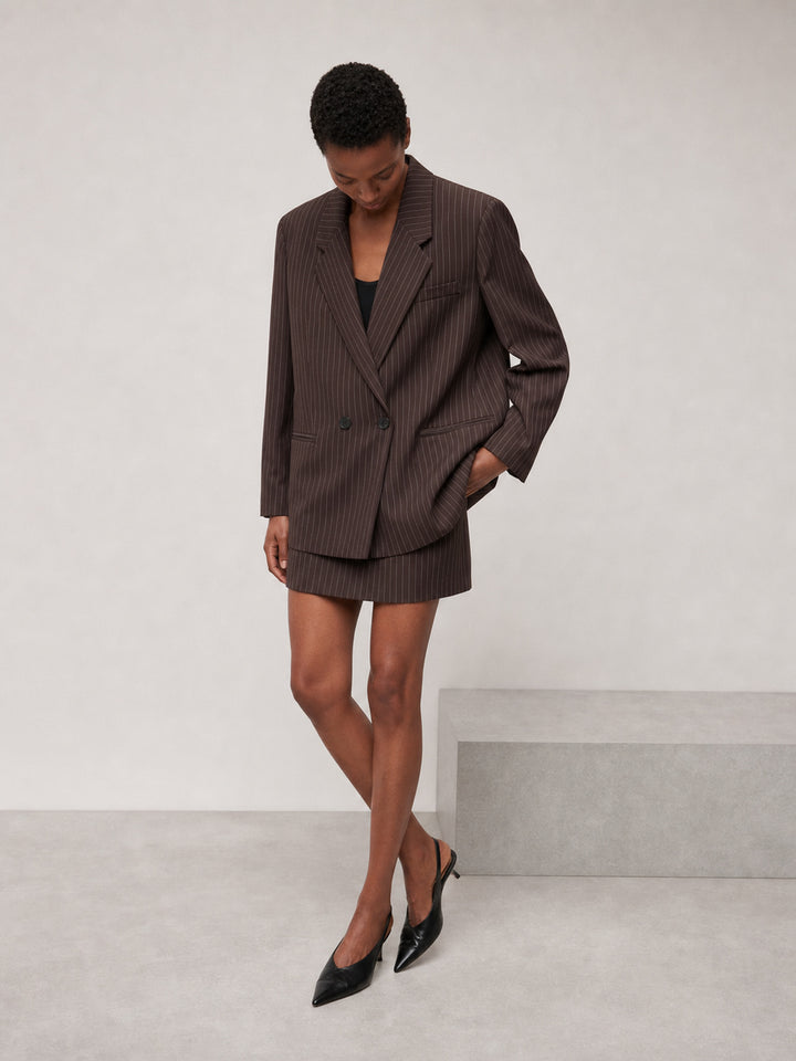 Oversized Pinstripe Double Breasted Blazer Jacket