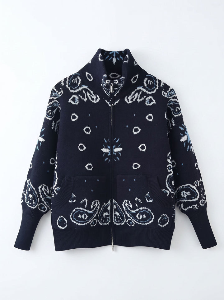 Oversized Bandana Print Zip Cardigan