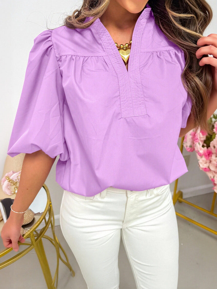 Puff Sleeve Split Neck Blouse