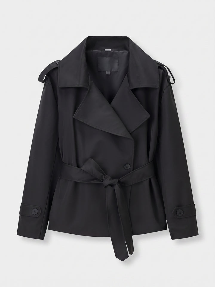 Cropped Belted Double Breasted Trench Coat