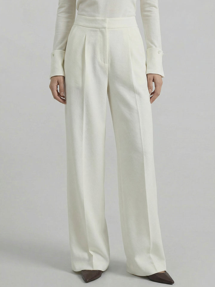 SAIA Pleated High-Waisted Elegant Pants-White