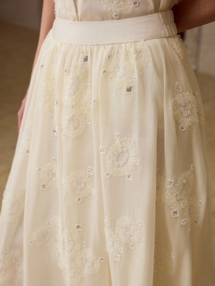 Embroidered Sheer Flowy Maxi Skirt