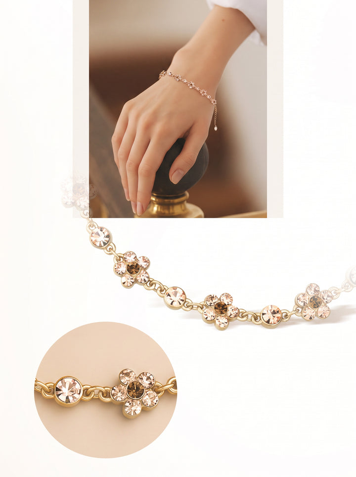 Dainty Floral Crystal Gold Bracelet