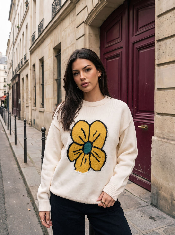 Oversized Floral Graphic Knit Sweater