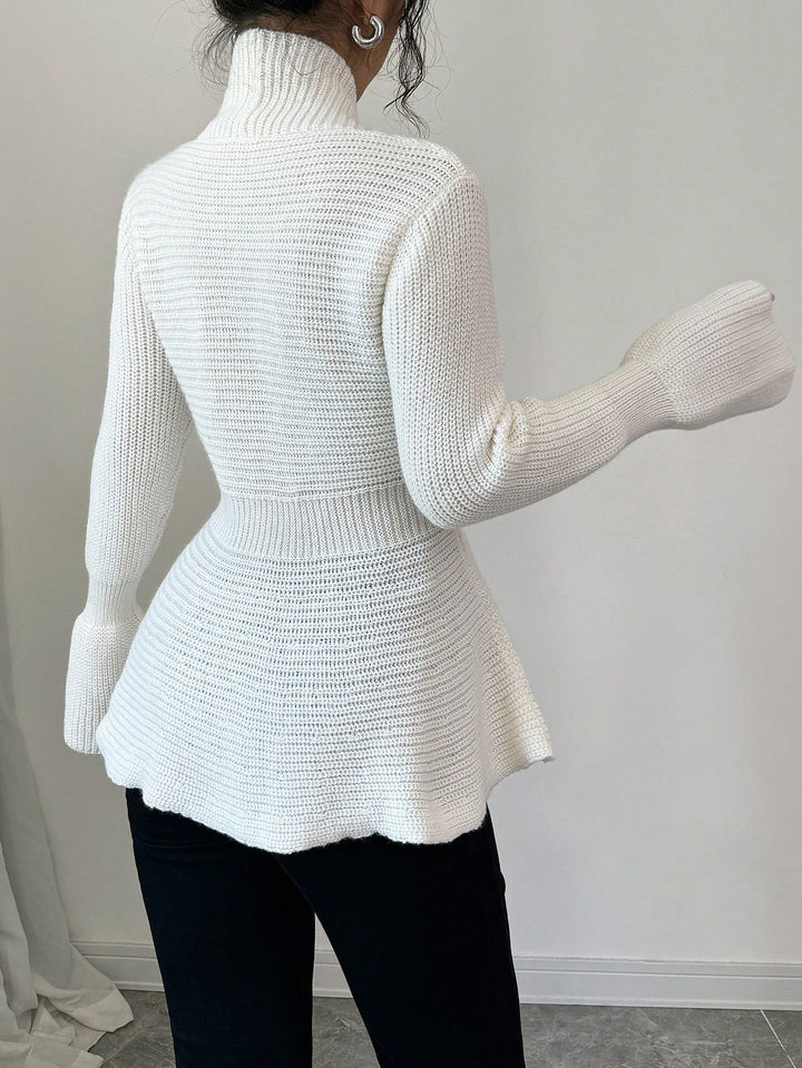Elegant Peplum Double Breasted Cardigan
