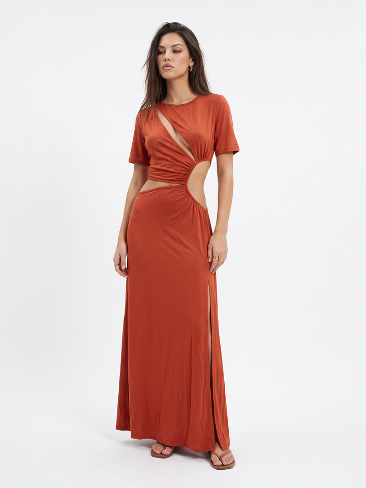 Asymmetric Cutout High Slit Modern Maxi Dress