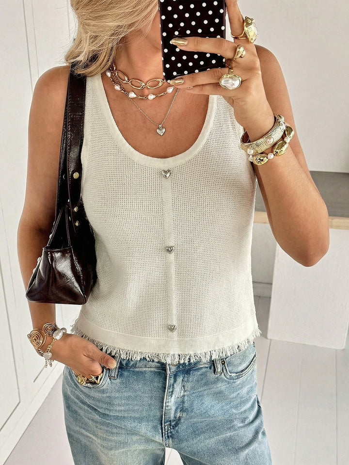 Textured Heart Button Knit Tank Top