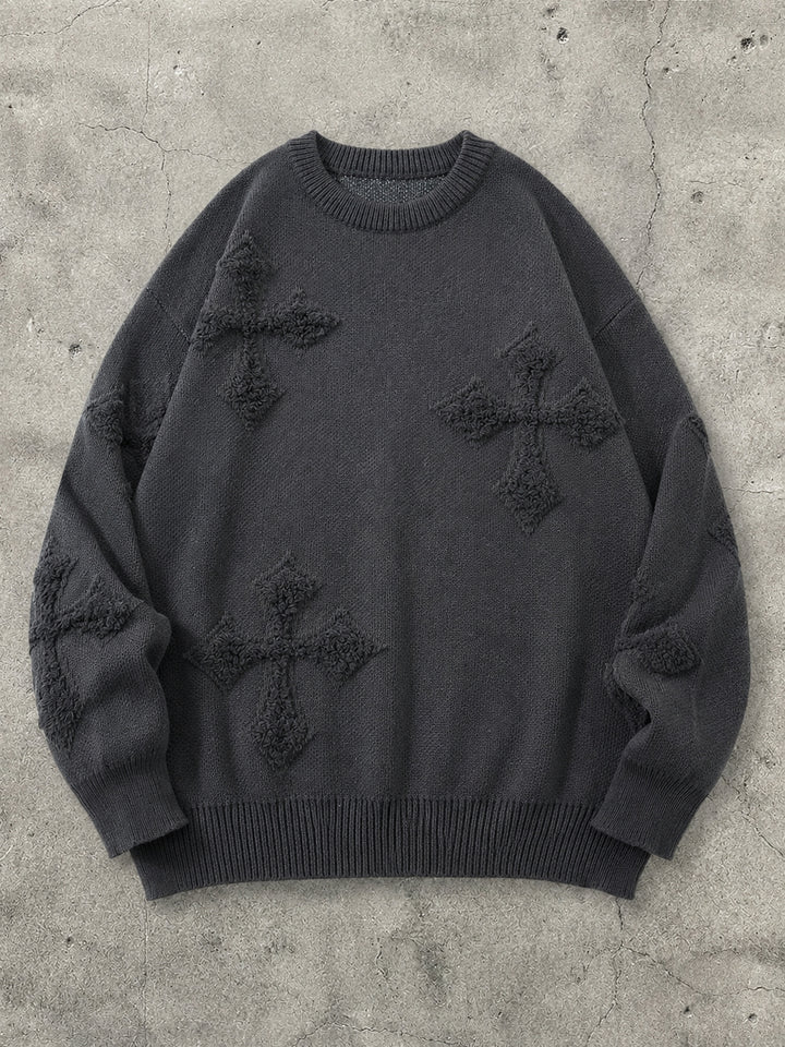 Oversized Gothic Cross Graphic Knit Sweater