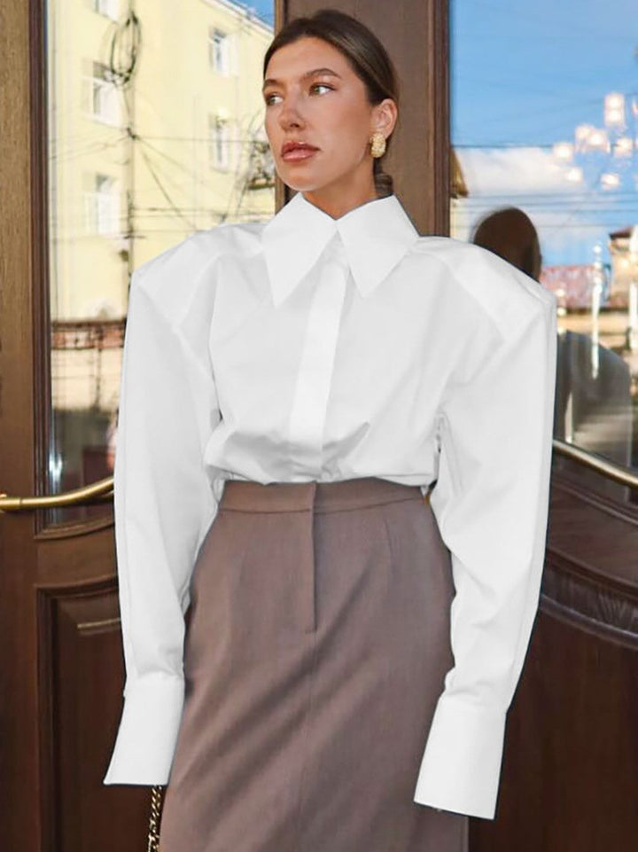 Padded Shoulder Oversized Button Down Shirt