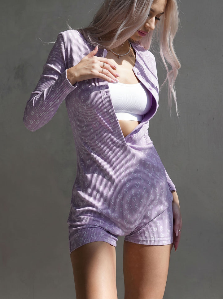 Cozy Ribbed Heart Print Romper