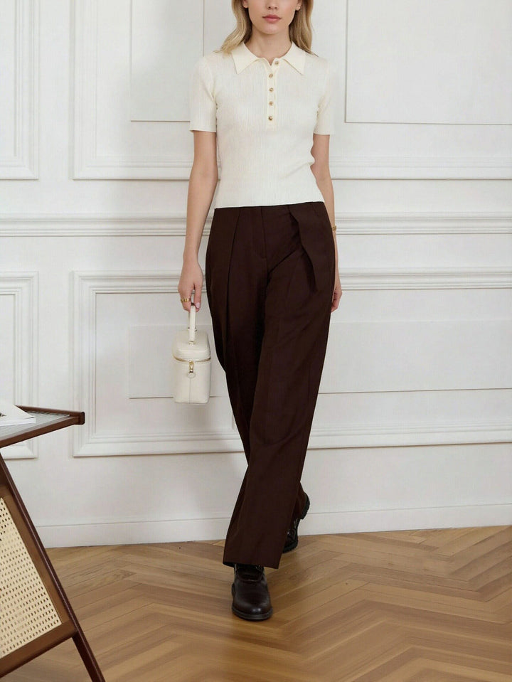 Ribbed Collared Button Front Knit Sweater
