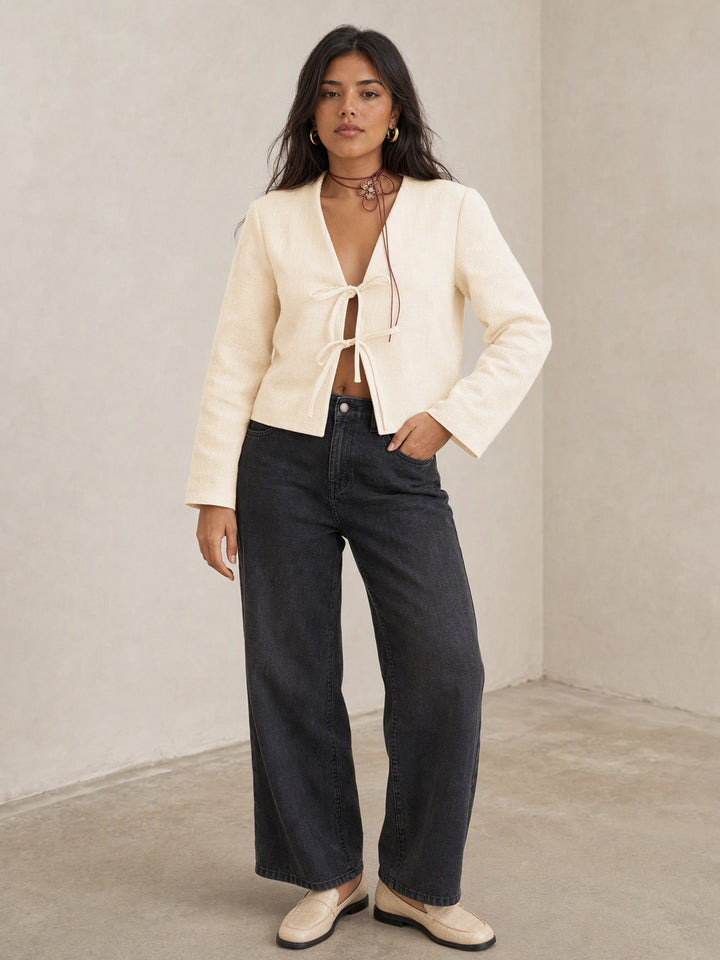 Elegant Tie Front Cropped Shirt