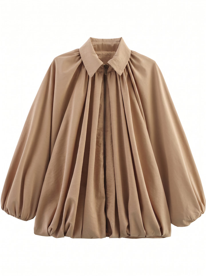 Pleated Oversized Zip Up Jacket