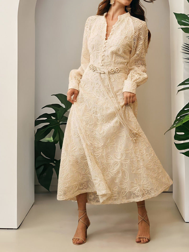 Elegant Floral Lace Long Sleeve Dress
