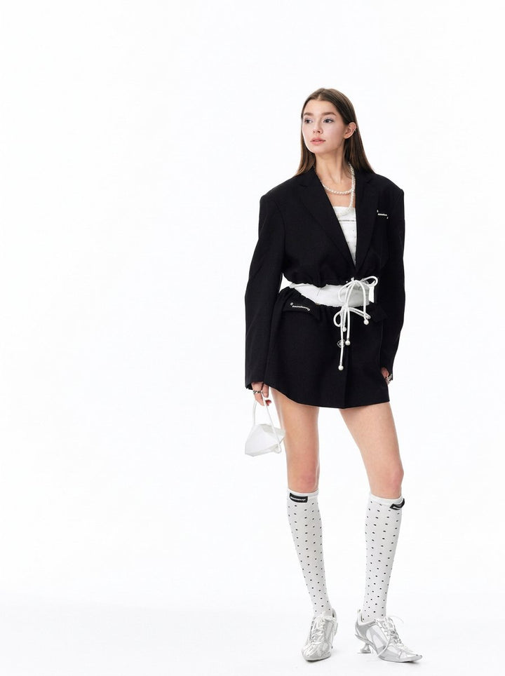 Cropped Drawstring Detail Blazer Jacket