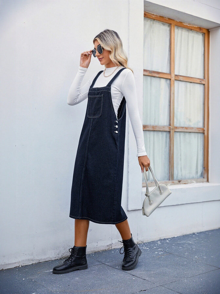 Classic Midi Denim Overall Dress