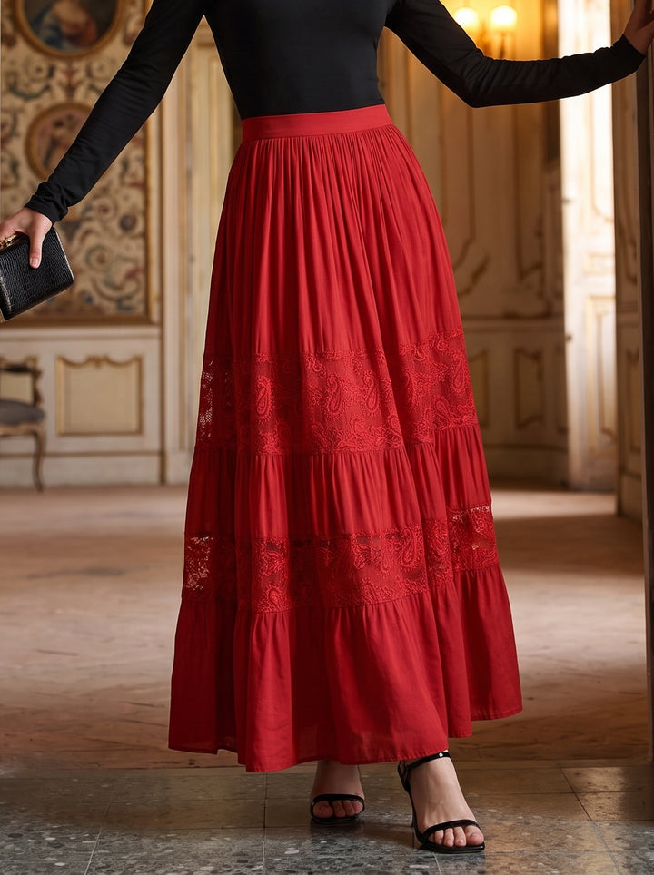 Boho Lace Trim Maxi Skirt