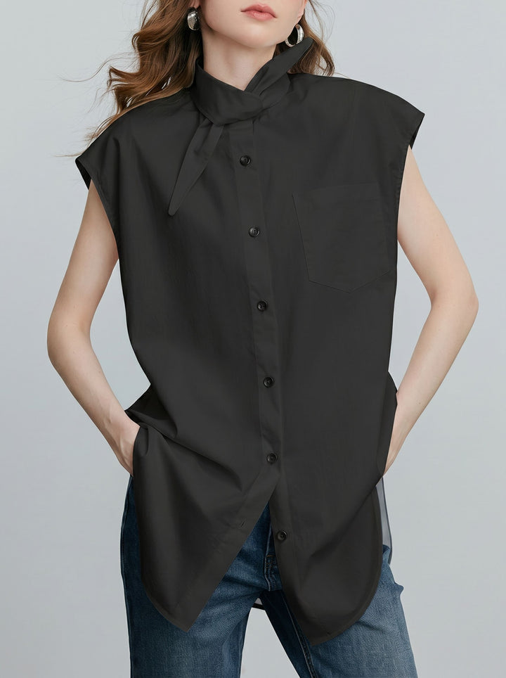Large Pointy Collar Sleeveless Chic Blouse