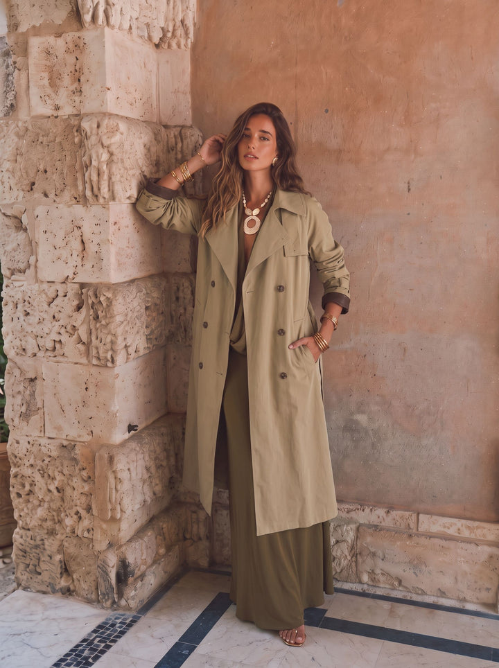 Oversized Contrast Trim Trench Coat