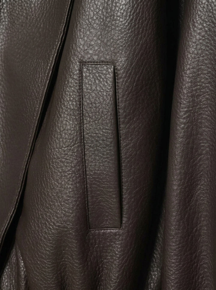 Oversized Brown Faux Leather Bomber Jacket