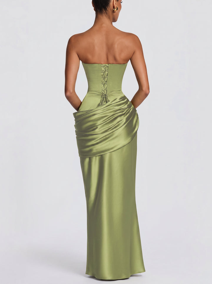 Draped Satin Convertible Maxi Dress