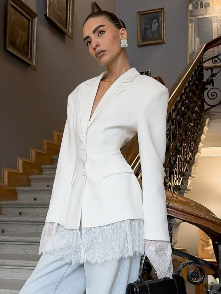 Elegant Lace Trim Fitted Blazer