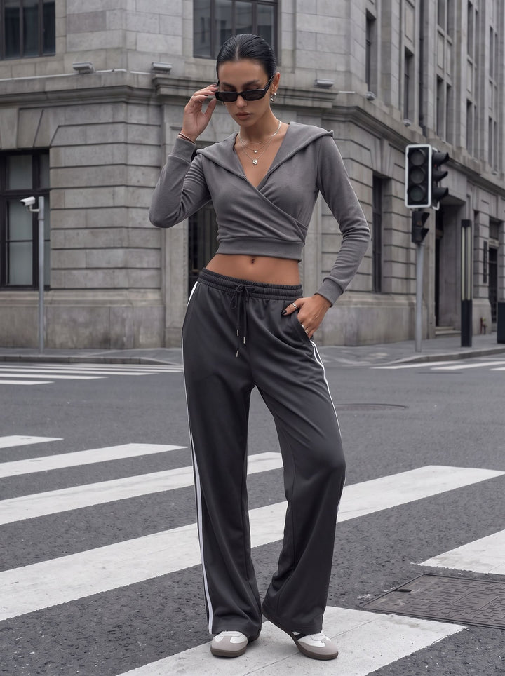 Cropped Wrap Front Hooded Sweatshirt