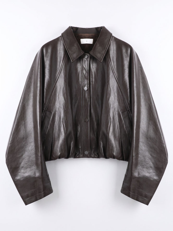 Oversized Vintage Brown Faux Leather Jacket