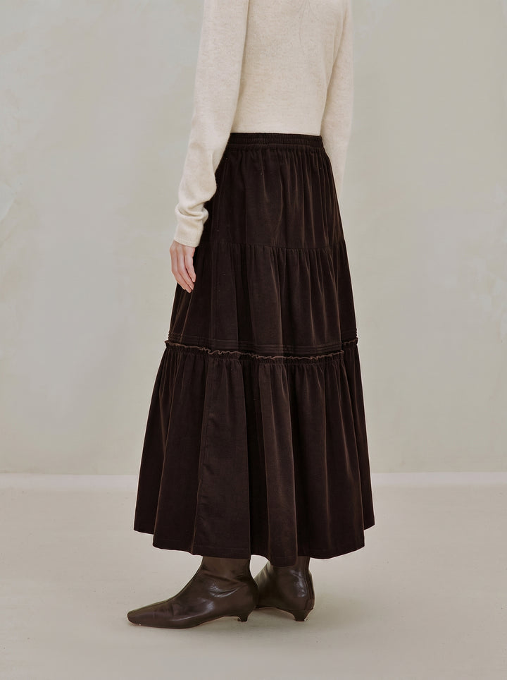 Cotton Corduroy Tiered Maxi Skirt