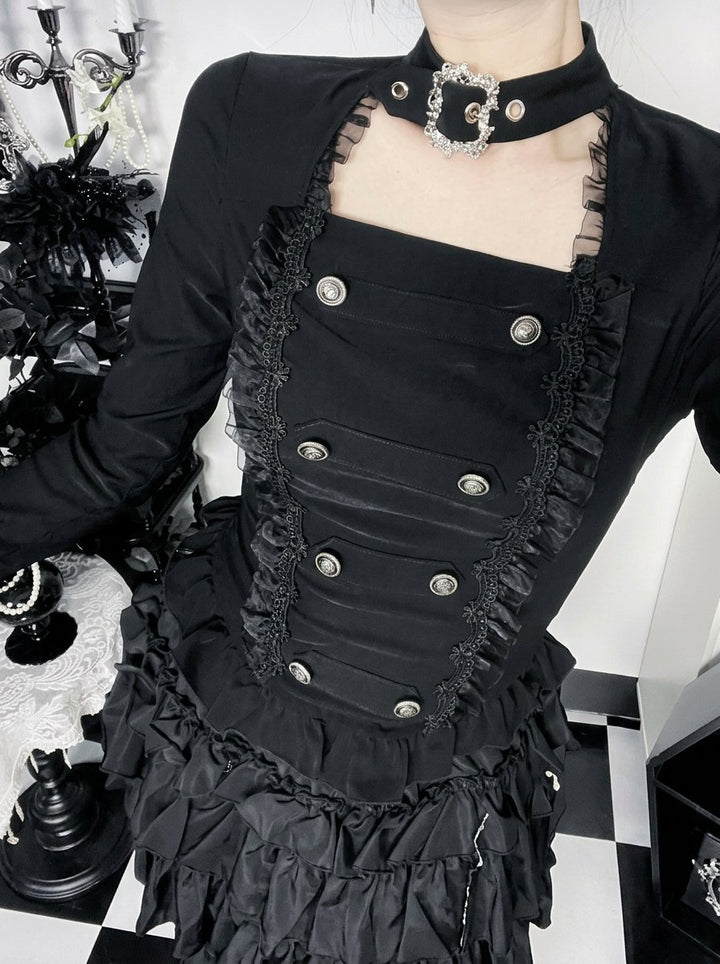 Gothic Ruffle Trim Long Sleeve Blouse