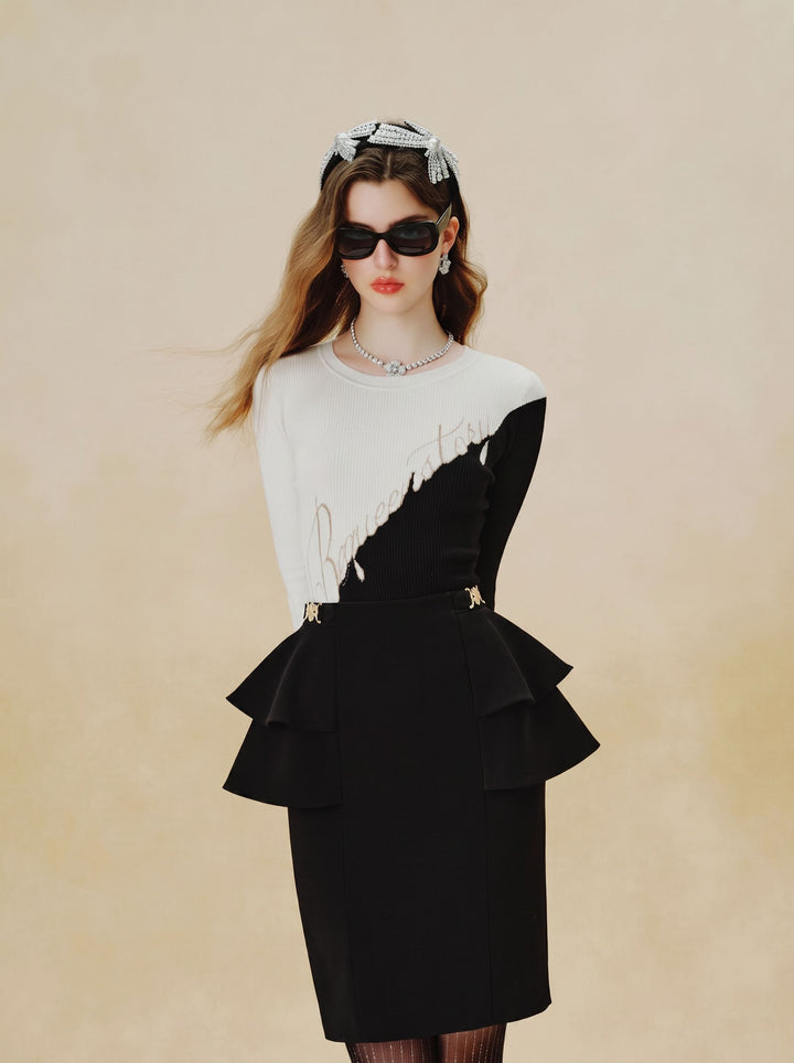 Elegant Peplum High Waist Midi Skirt