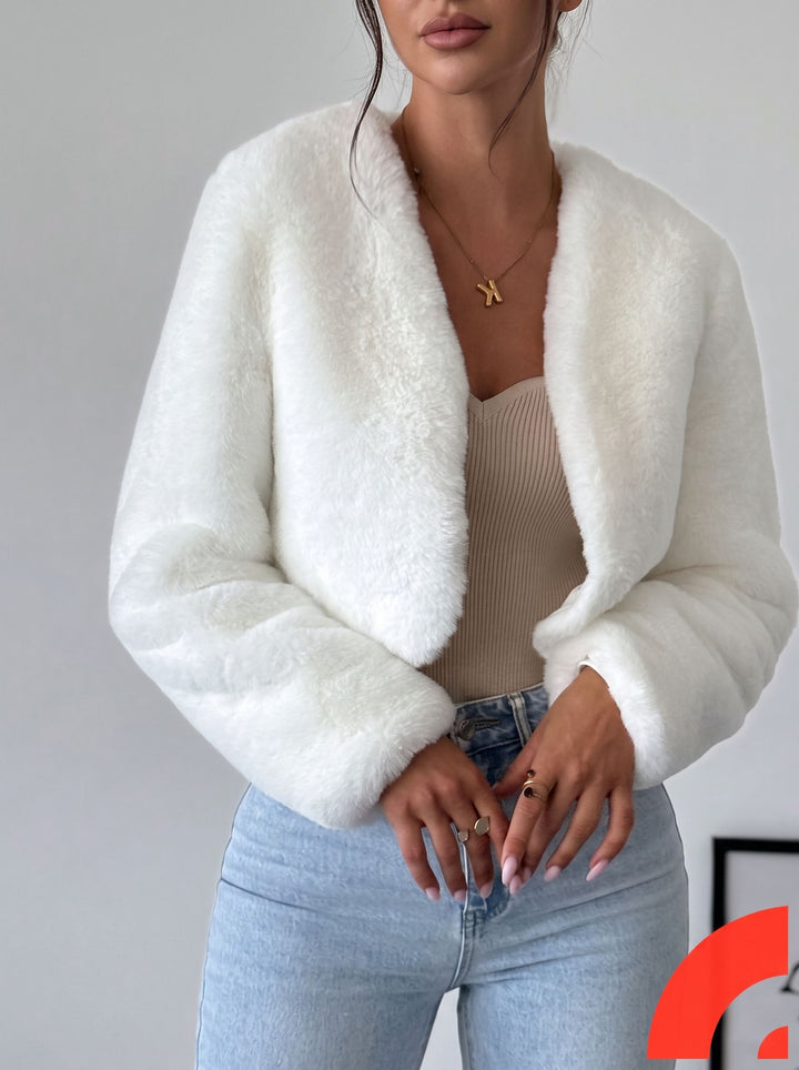 Elegant Cropped White Faux Fur Jacket