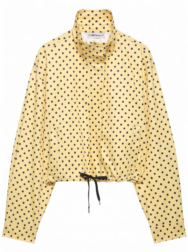 Polka Dot Cropped Stand Collar Jacket