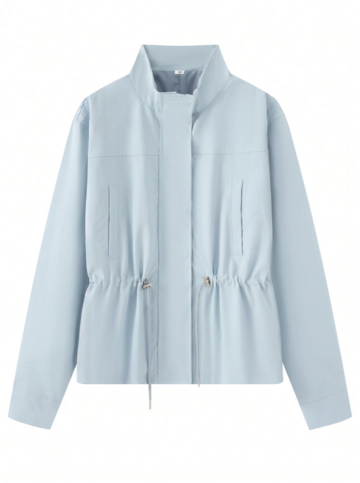 Cinched Waist Lightweight Stand Collar Jacket