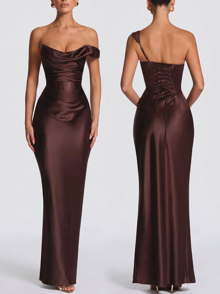 Satin Corset Back Formal Maxi Dress