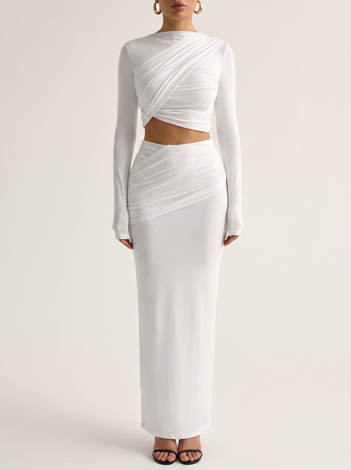 Elegant Ruched Crop Top Skirt Set