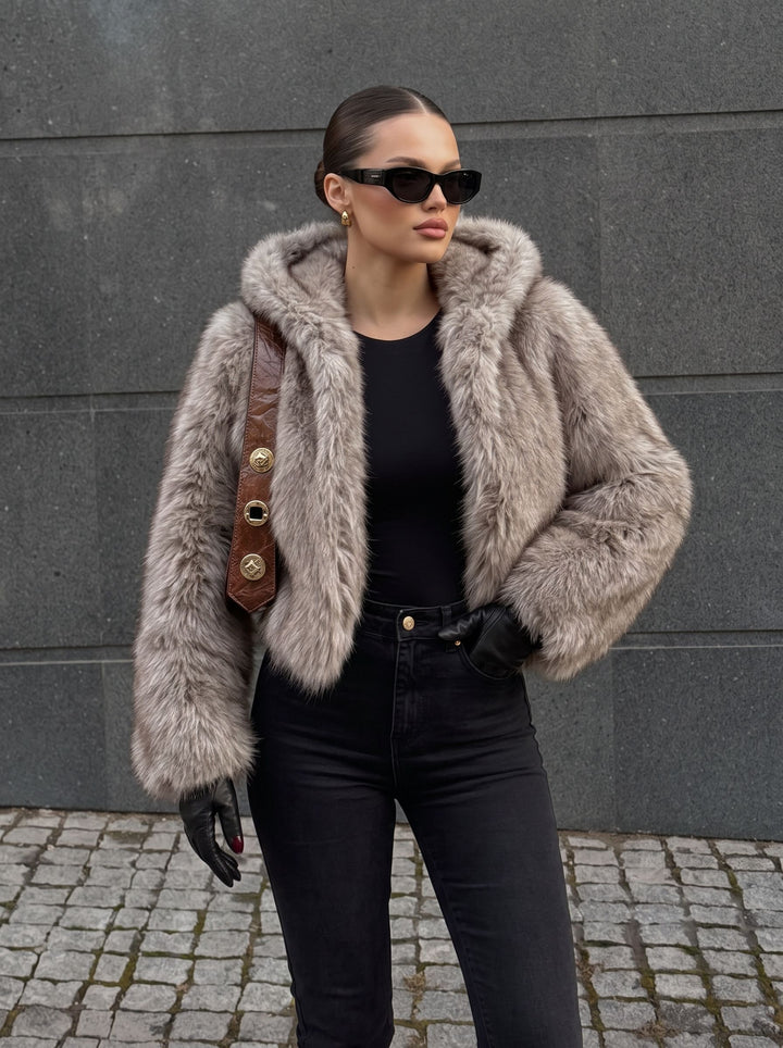 Cropped Plush Faux Fur Jacket