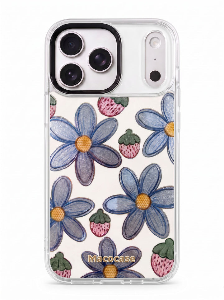 Blue Floral and Strawberry Pattern Phone Case