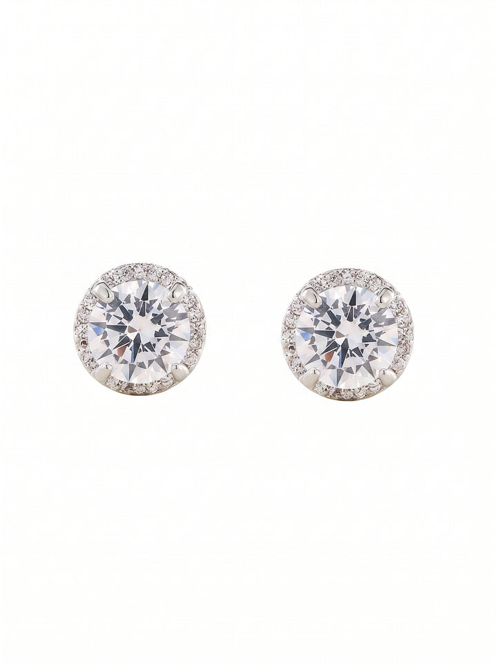 Sparkling Halo Round Cubic Zirconia Stud Earrings