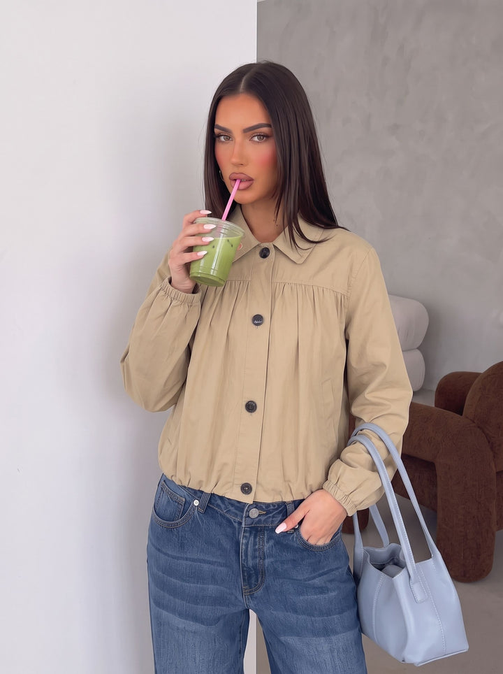 Pleated Button Up Crop Jacket