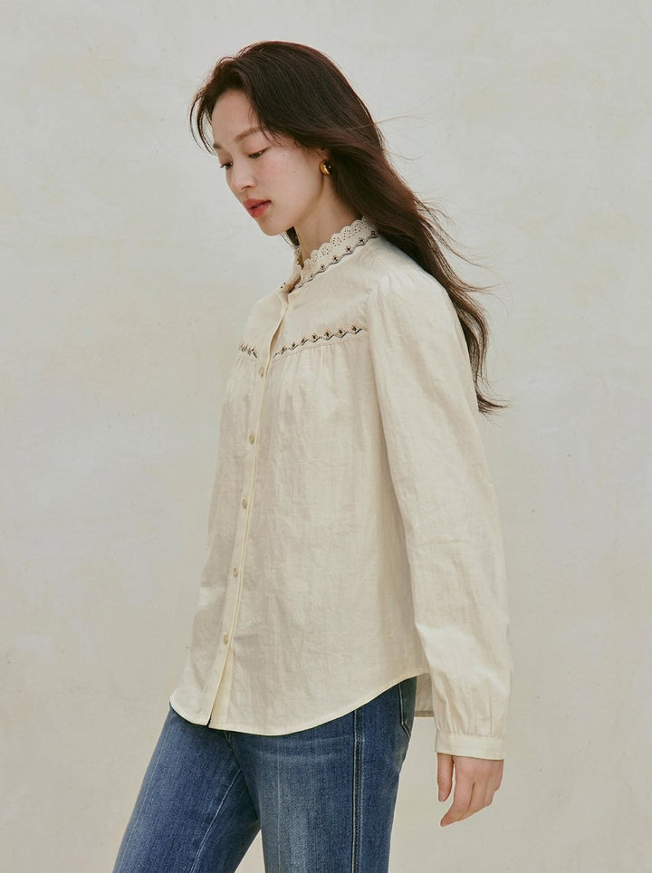 Embroidered Cotton Jacquard Button Down Shirt