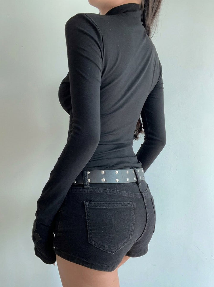 Gothic Lace Cross Mock Neck Tee